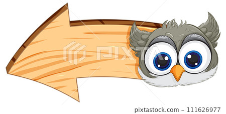 Cute Owl with Directional Arrow Sign 111626977