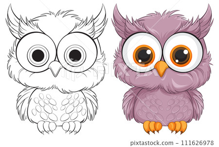 Cute Cartoon Owls Side by Side 111626978