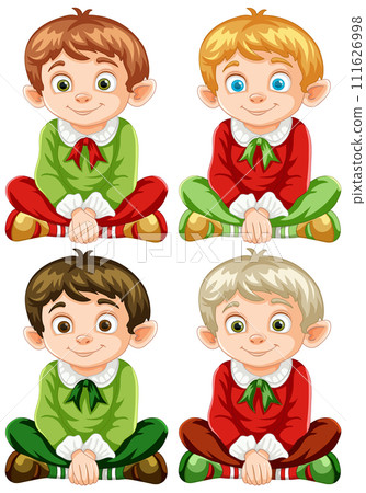 Four Cheerful Cartoon Elf Boys 111626998