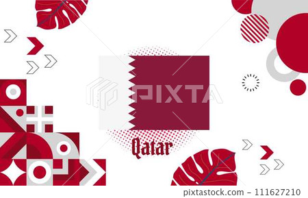 Qatar national day banner for independence day anniversary. Flag of qatar with modern geometric retro abstract design 111627210