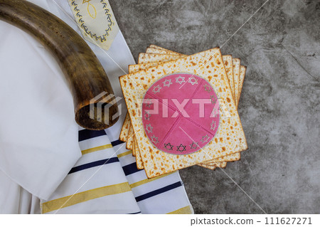 Passover ritual includes Matzah, unleavened bread, is symbolized Pesach celebration kippah tallit 111627271