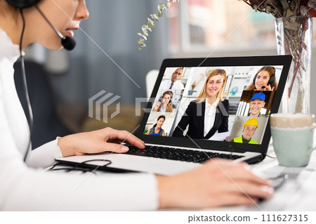 Video conference on laptop, business meeting Video conference on laptop, business meeting 111627315