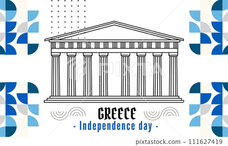 Greece national day banner for independence day anniversary. Flag of greece with modern geometric retro abstract design Greece national day banner for independence day anniversary. Flag of greece with modern geometric retro abstract design 111627419