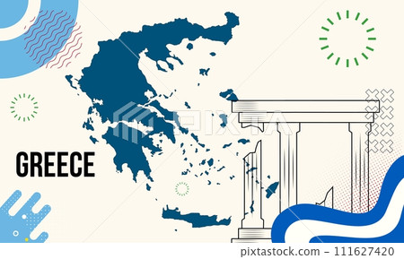 Greece national day banner for independence day anniversary. Flag of greece with modern geometric retro abstract design Greece national day banner for independence day anniversary. Flag of greece with modern geometric retro abstract design 111627420