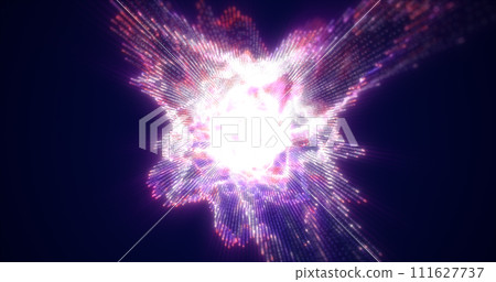 Abstract glowing looped light hi-tech energy purple sphere atom clot of energy from lines and particles futuristic, abstract background Abstract glowing looped light hi-tech energy purple sphere atom clot of energy from lines and particles futuristic, abstract background 111627737