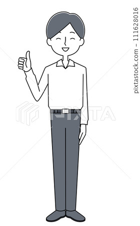 Thumbs up man in white shirt 111628016