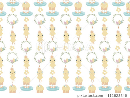 Easter. Seamless pattern with traditional Easter symbols for wrapping paper, wallpaper, web page backgrouns and more. Easter. Seamless pattern with traditional Easter symbols for wrapping paper, wallpaper, web page backgrouns and more. 111628846