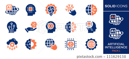 Artificial intelligence icon set. Collection of machine learning, innovate, connect, network and more. Vector illustration. Easily changes to any color. 111629138