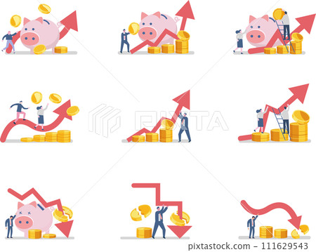 Illustration set of pig piggy bank and gold coins Illustration set of pig piggy bank and gold coins 111629543