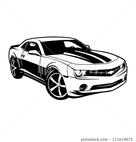Chevrolet Camaro Classic Sport Car, Muscle car, Vintage car, Stencil, Silhouette, Vector Clip Art for tshirt and emblem Chevrolet Camaro Classic Sport Car, Muscle car, Vintage car, Stencil, Silhouette, Vector Clip Art for tshirt and emblem 111629675