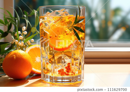 Hard seltzer with orange flavor in a glass 111629700