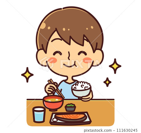 微笑吃飯的男孩插畫素材 微笑吃飯的男孩插畫素材 111630245