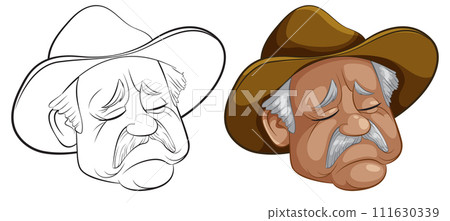 Old Cowboy Faces in Vector Style 111630339