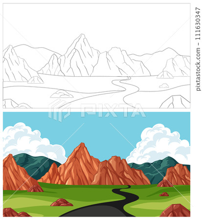Mountainous Landscape Vector Illustration 111630347