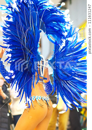 Brazilian costumes dancing samba on the streets of the city Brazilian costumes dancing samba on the streets of the city 111631247