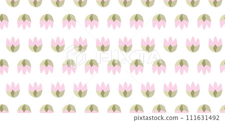 Seamless pattern with Flat cute Pink tulips Heads. Vector Endless texture for Easter Spring design, Valentine Day, March 8, Women Day, Greeting card, Fabric, Announcement, Poster, Textile, Background 111631492