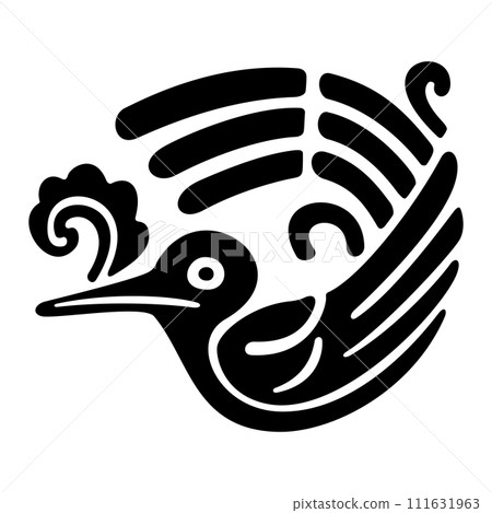 Hummingbird with flower pattern, symbol of ancient Mexico. Decorative Aztec clay stamp motif, found in pre-Columbian Yucatan. The name of the Aztec god Huitzilopochtli means Hummingbird of the South. 111631963
