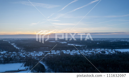 Dawn's Awakening: Winter Morning Over the Countryside Dawn's Awakening: Winter Morning Over the Countryside 111632097