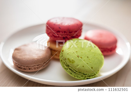 macarons on a white plate 111632501