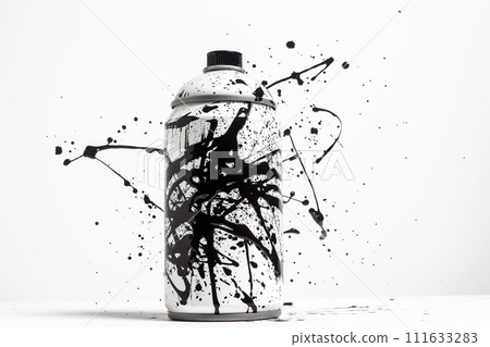 Graffiti used spray can on a white background with black and white splashes 111633283