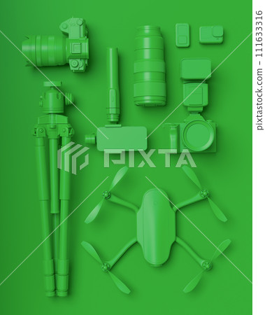 Top view of designer workspace and photography gear on monochrome table Top view of designer workspace and photography gear on monochrome table 111633316