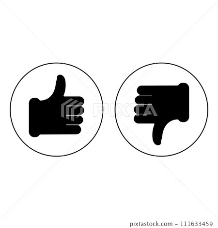 Thumb up and thumb down. Vector round icon. Illustration and drawing. Thumb up and thumb down. Vector round icon. Illustration and drawing. 111633459