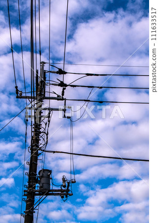 Japan's Yokohama cityscape Electric lines and clouds in the city...Electricity charges... 111633517