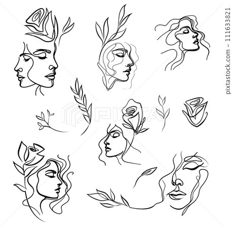 Collection of one line rose design. 111633821