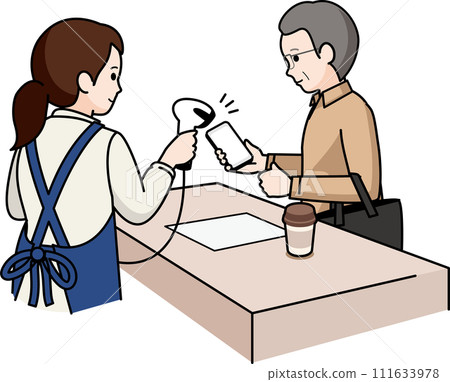 Senior man and female clerk paying with smartphone Senior man and female clerk paying with smartphone 111633978