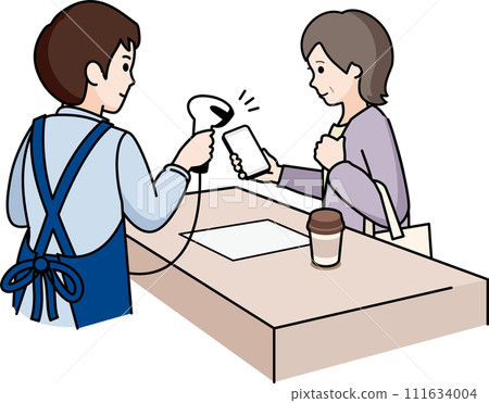 Senior woman and male clerk paying with smartphone Senior woman and male clerk paying with smartphone 111634004