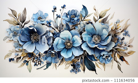 Blue floral bouquet on white background. 111634056