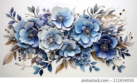 Blue floral bouquet on white background. 111634058