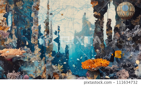 Underwater world. Torn paper collage. 111634732
