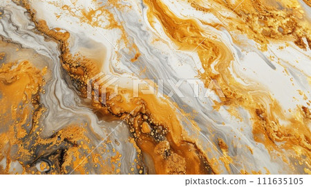 Abstract invitation with yellow suminagashi. Trendy nature marble pattern. 111635105