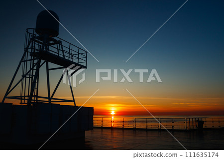 Magical sunset over the Gulf of Finland, Baltic sea. View from the ship 111635174