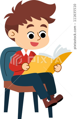 The cute boy is relaxing and enjoying reading books. Flat style cartoon illustration. The cute boy is relaxing and enjoying reading books. Flat style cartoon illustration. 111635510