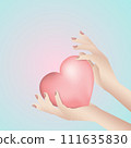 Woman hands holding a pink heart. Keeping love 111635830