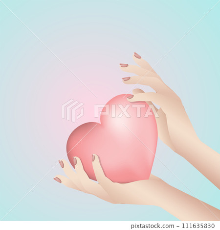Woman hands holding a pink heart. Keeping love Woman hands holding a pink heart. Keeping love 111635830