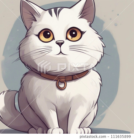 White cat looking up at the moon 111635899