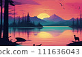 Duck floating on the lake at sunrise and the sunrise 111636043