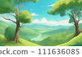 Grassland landscape painted in watercolor 111636085