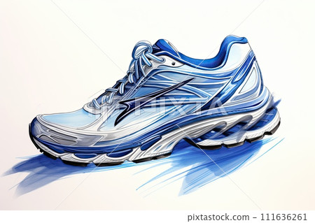 AI-generated content. Sketch prototype shoes, pencil drawing blue sneakers AI-generated content. Sketch prototype shoes, pencil drawing blue sneakers 111636261