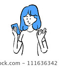 A woman looks at her smartphone and says OK 111636342