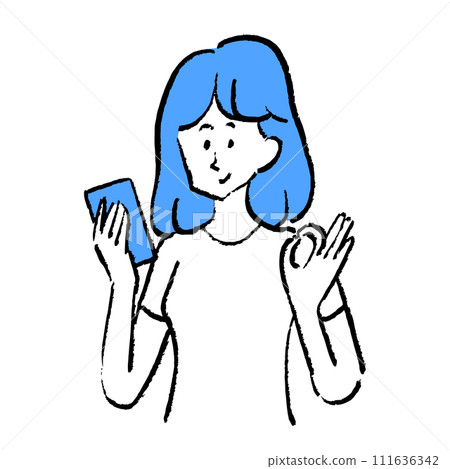 A woman looks at her smartphone and says OK A woman looks at her smartphone and says OK 111636342