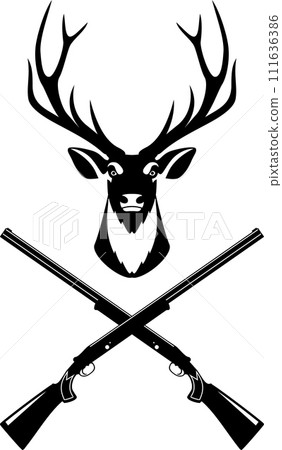 Deer Head and Crossed Hunting Rifles Isolated in Flat Style. Vector Illustration. Deer Head and Crossed Hunting Rifles Isolated in Flat Style. Vector Illustration. 111636386