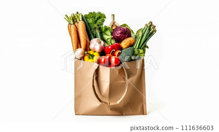 Eco-conscious cuisine, Fresh fruits, vegetables, and food items in a paper bag 111636603