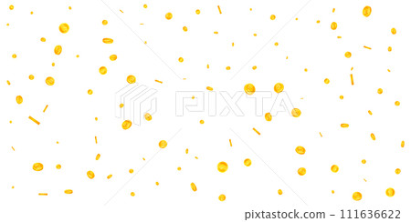 Thai baht coins falling. Gold scattered THB coins. Thailand money. Great business success concept. Wide vector illustration. 111636622