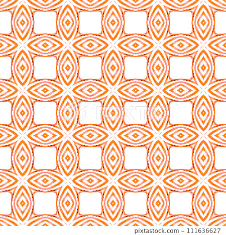 Repeating striped hand drawn border. Orange bold boho chic summer design. Textile ready classic print, swimwear fabric, wallpaper, wrapping. Striped hand drawn design. 111636627