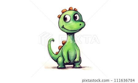 A delightful and colorful childrens watercolor drawing of a dinosaur 111636784