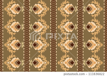 Ikat tribal Indian seamless pattern. Ethnic Aztec fabric carpet mandala ornament native boho chevron textile.Geometric African American oriental traditional vector illustrations. Embroidery style. 111636822